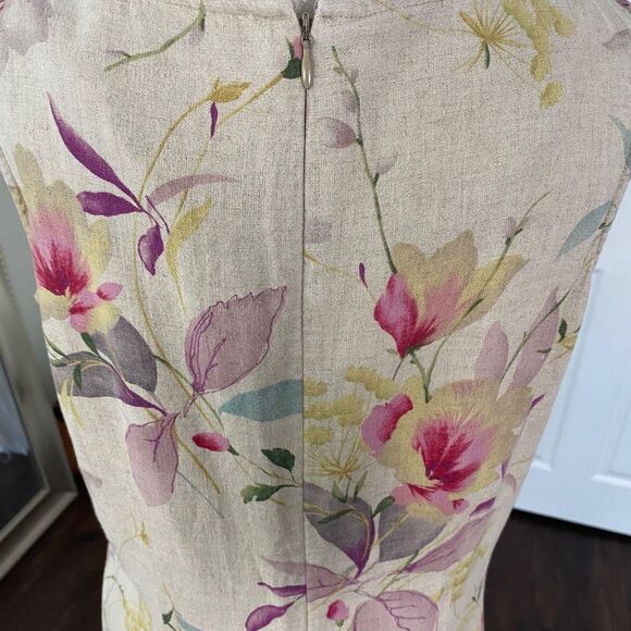 Liz Claiborne Vintage Tan Cream Pastel Flower Boho Floral Linen Midi Maxi Dress - Picture 6 of 8